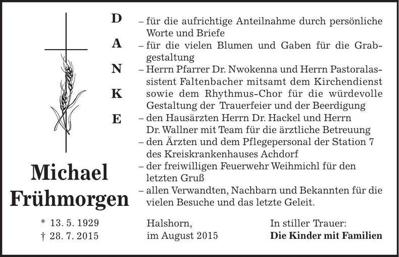 Traueranzeige Michael Frühmorgen