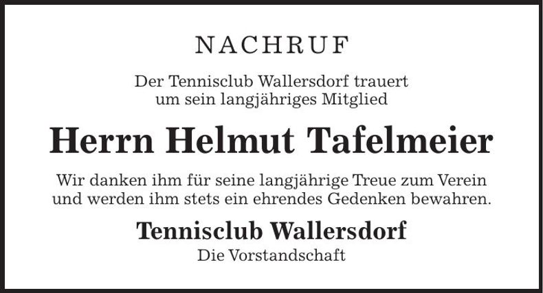 Traueranzeige Helmut Tafelmeier