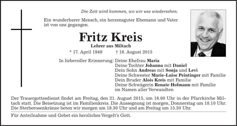 Traueranzeige Fritz Kreis