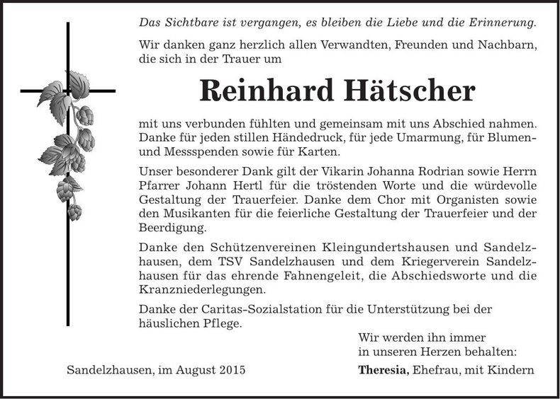 Traueranzeige Reinhard Hätscher