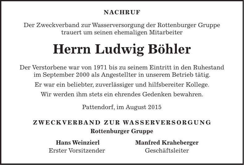 Traueranzeige Ludwig Böhler