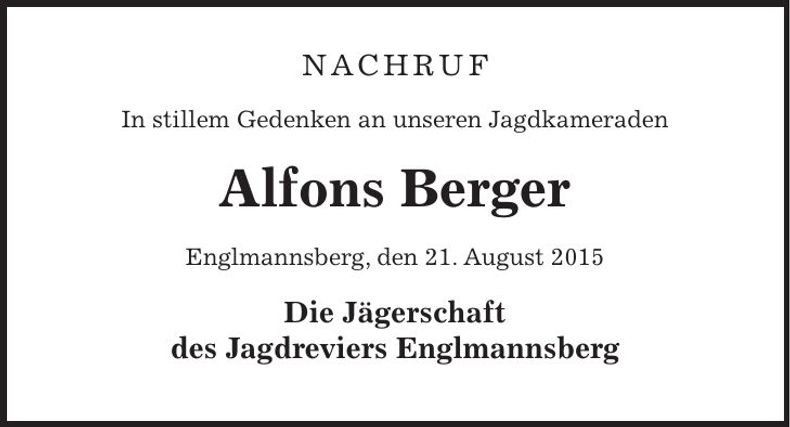 Traueranzeige Alfons Berger