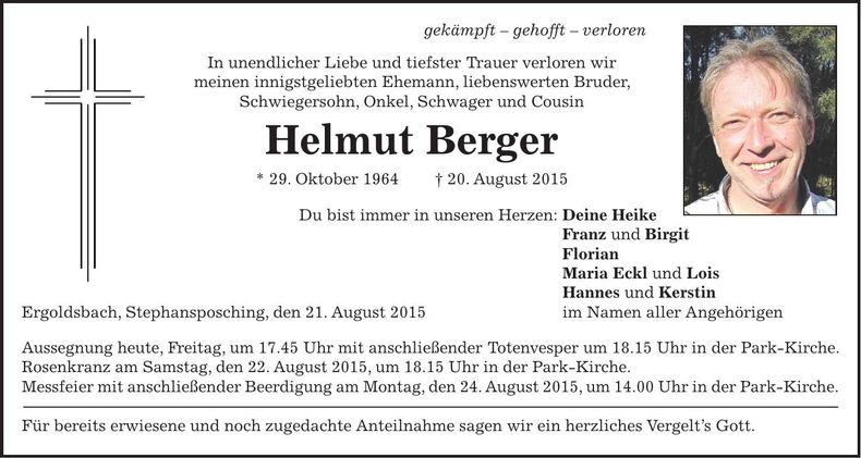 Traueranzeige Helmut Berger