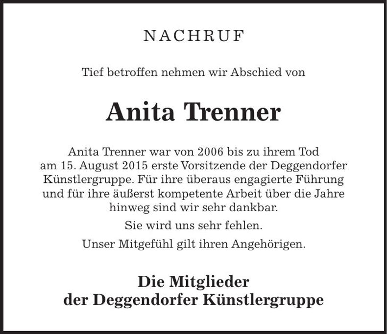 Traueranzeige Anita Trenner