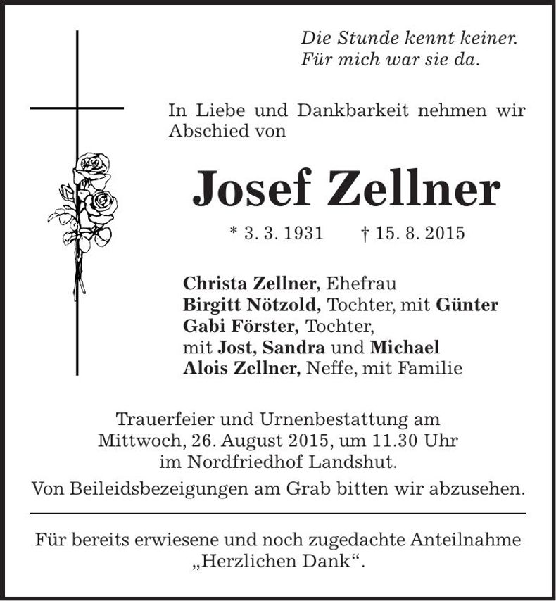 Traueranzeige Josef Zellner