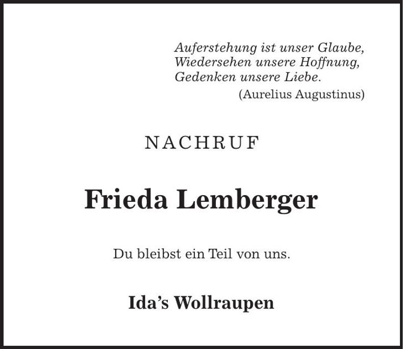Traueranzeige Frieda Lemberger