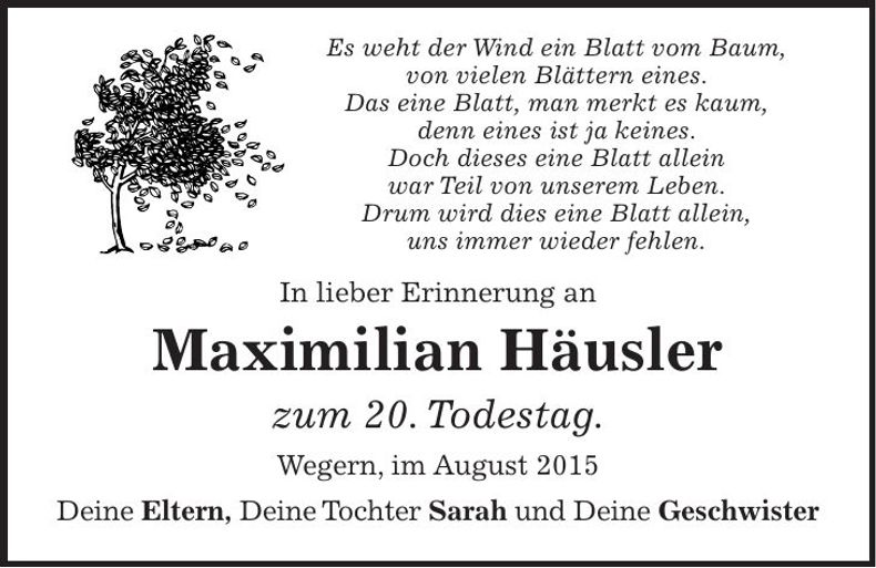 Traueranzeige Maximilian Häusler