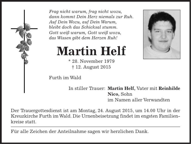Traueranzeige Martin Helf