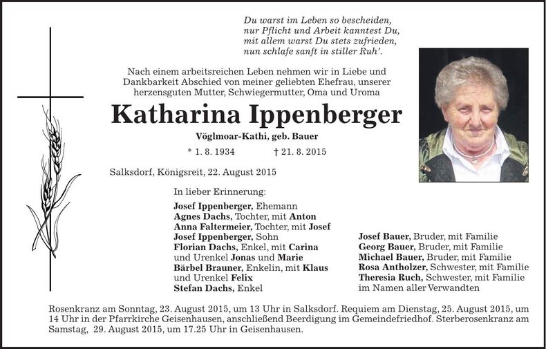 Traueranzeige Katharina Ippenberger