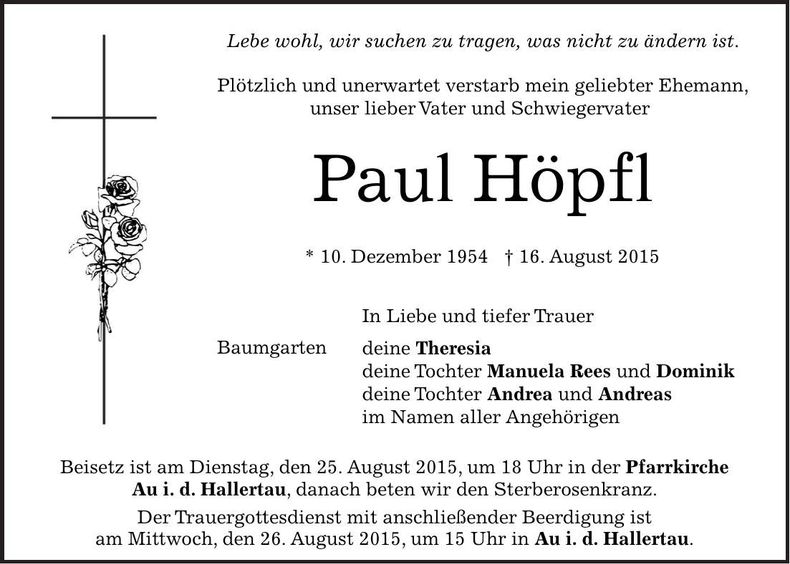 Traueranzeige Paul Höpfl