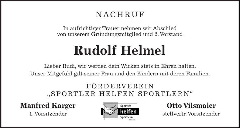 Traueranzeige Rudolf Helmel