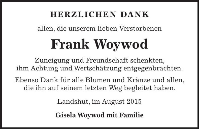 Traueranzeige Frank Woywod
