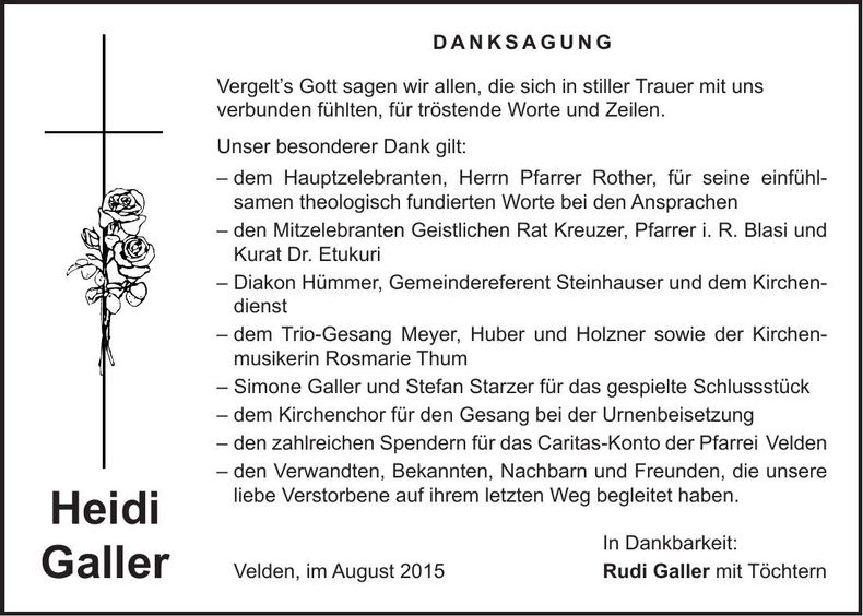 Traueranzeige Heidi Galler