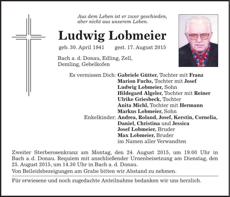 Traueranzeige Ludwig Lobmeier