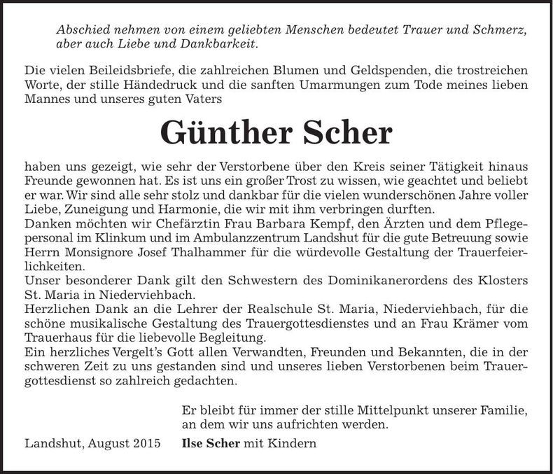 Traueranzeige Günther Scher