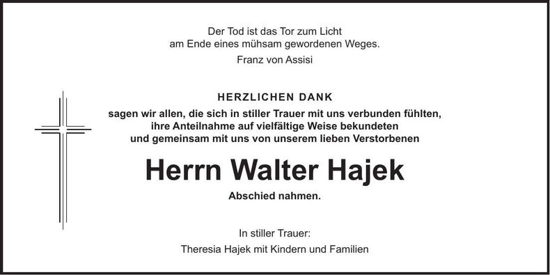 Traueranzeige Walter Hajek