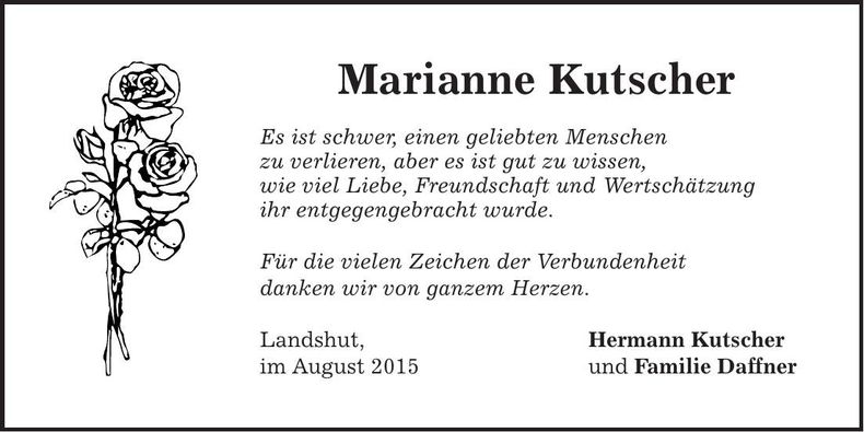 Traueranzeige Marianne Kutscher