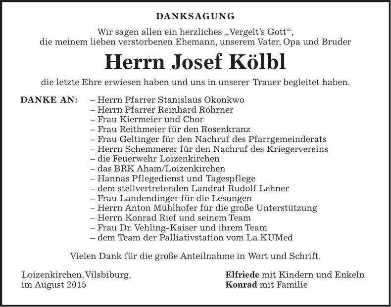 Traueranzeige Josef Kölbl