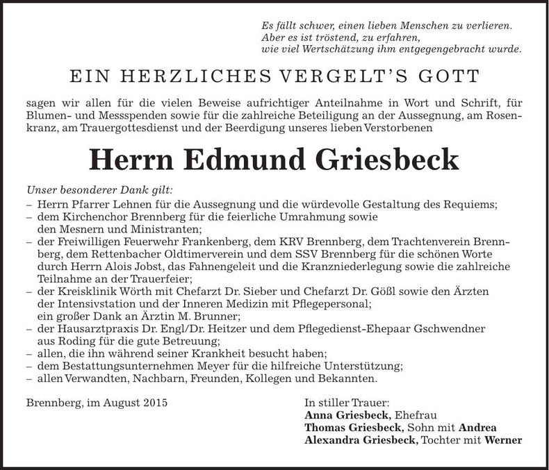 Traueranzeige Edmund Griesbeck