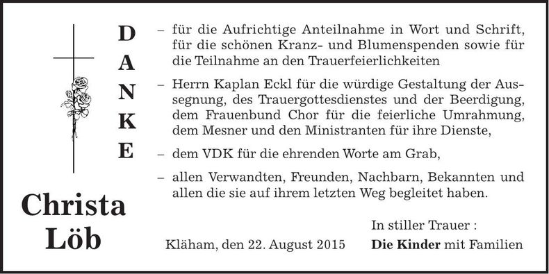 Traueranzeige Christa Löb