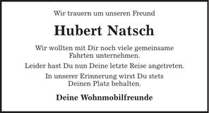 Traueranzeige Hubert Natsch