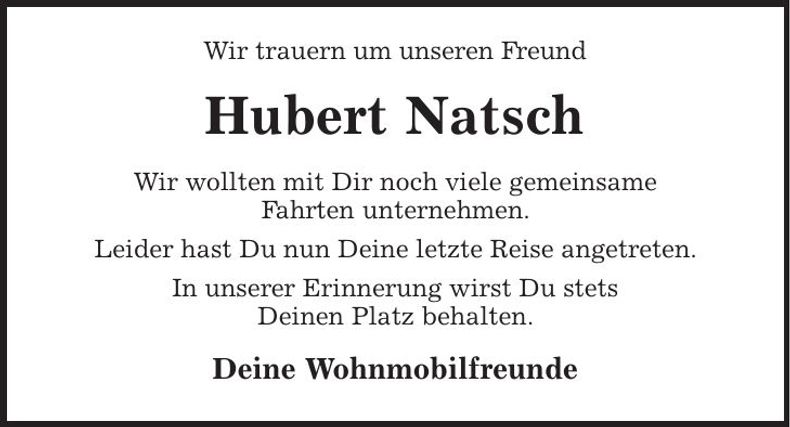 Traueranzeige Hubert Natsch