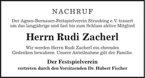 Traueranzeige Rudi Zacherl