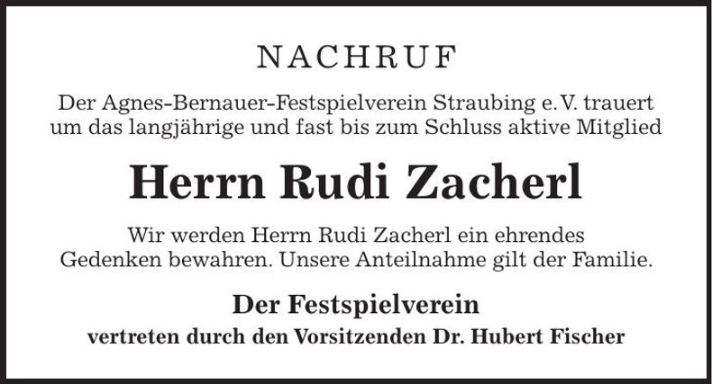 Traueranzeige Rudi Zacherl