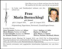 Traueranzeige Maria Bornschlegl