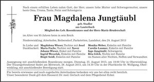 Traueranzeige Magdalena Jungtäubl