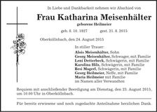 Traueranzeige Katharina Meisenhälter