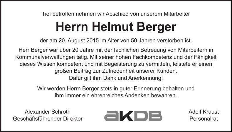 Traueranzeige Helmut Berger