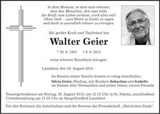 Traueranzeige Walter Geier