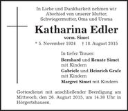Traueranzeige Katharina Edler