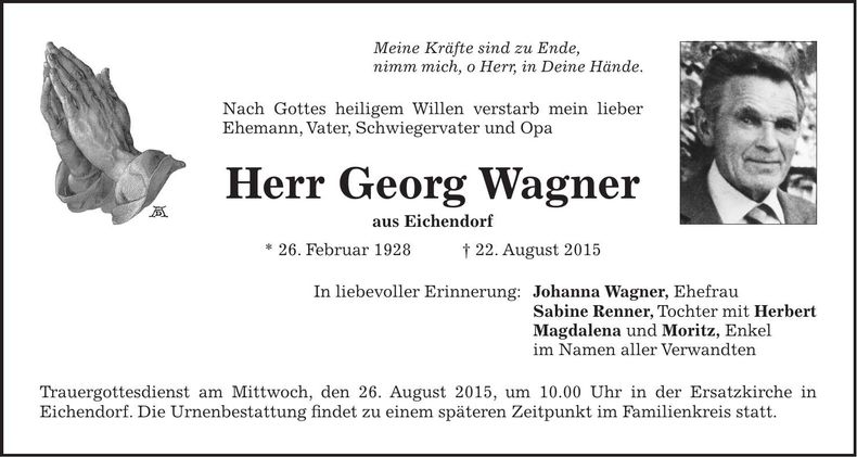 Traueranzeige Georg Wagner