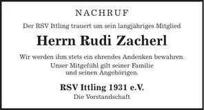 Traueranzeige Rudi Zacherl