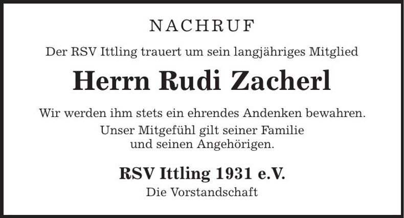 Traueranzeige Rudi Zacherl
