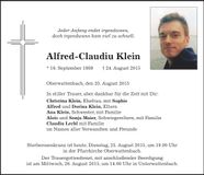 Traueranzeige Alfred-Claudiu Klein