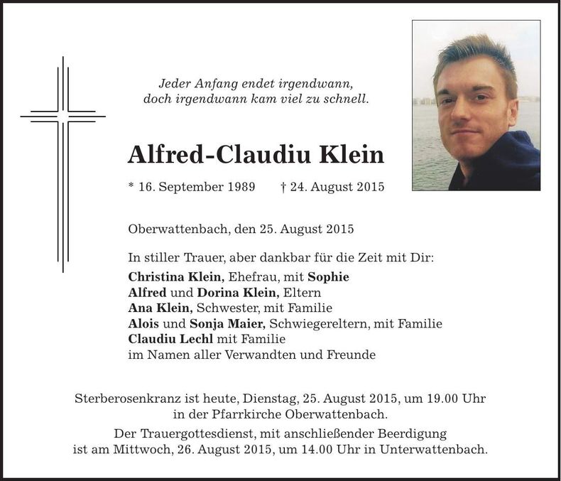 Traueranzeige Alfred-Claudiu Klein