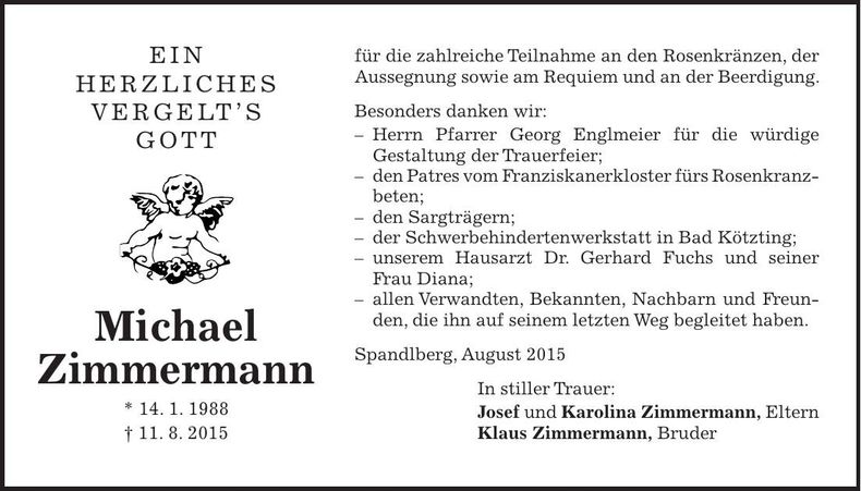 Traueranzeige Michael Zimmermann