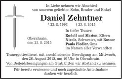 Traueranzeige Daniela Zehntner