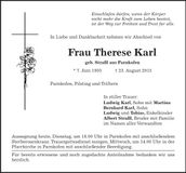 Traueranzeige Therese Karl
