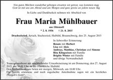 Traueranzeige Maria Mühlbauer