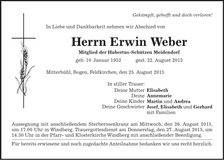 Traueranzeige Erwin Weber