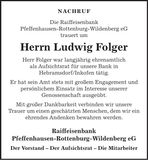 Traueranzeige Ludwig Folger