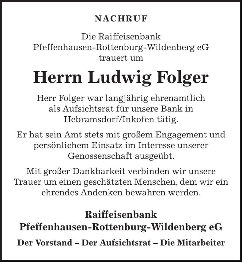 Traueranzeige Ludwig Folger