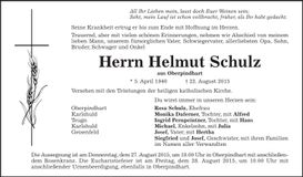 Traueranzeige Helmut Schulz