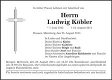 Traueranzeige Ludwig Köbler