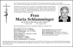 Traueranzeige Maria Schlamminger