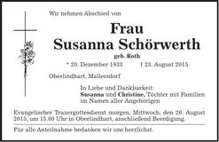 Traueranzeige Susanna Schörwerth
